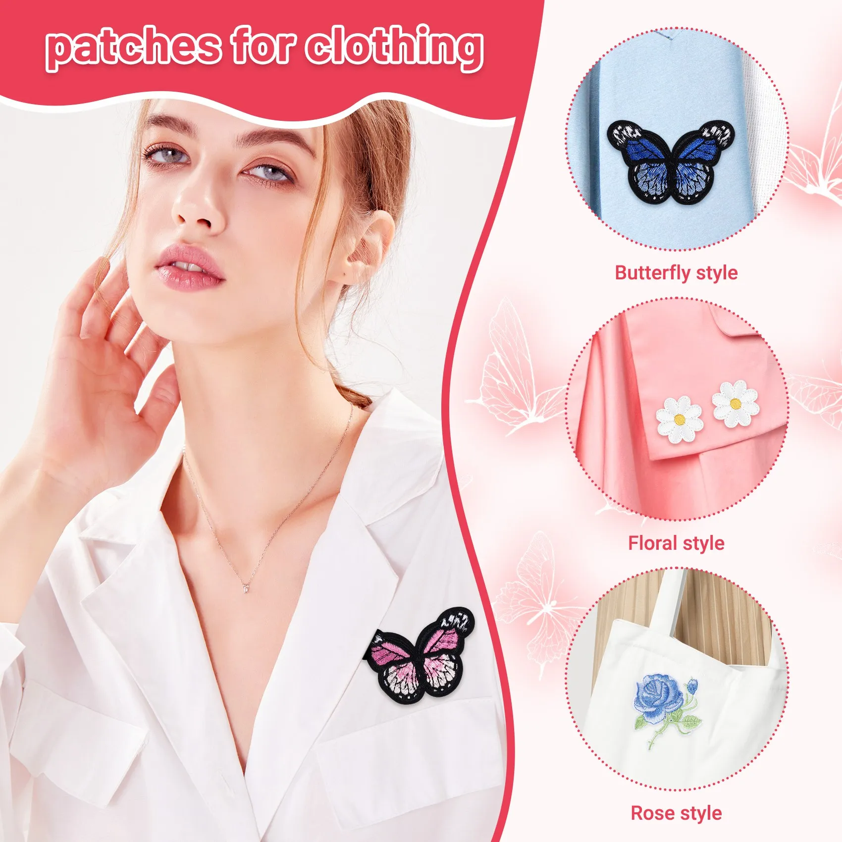 ABQR 16 pièces fleurs papillon fer sur patchs broderie appliques patchs pour artisanat bricolage décor, vêtements, sacs