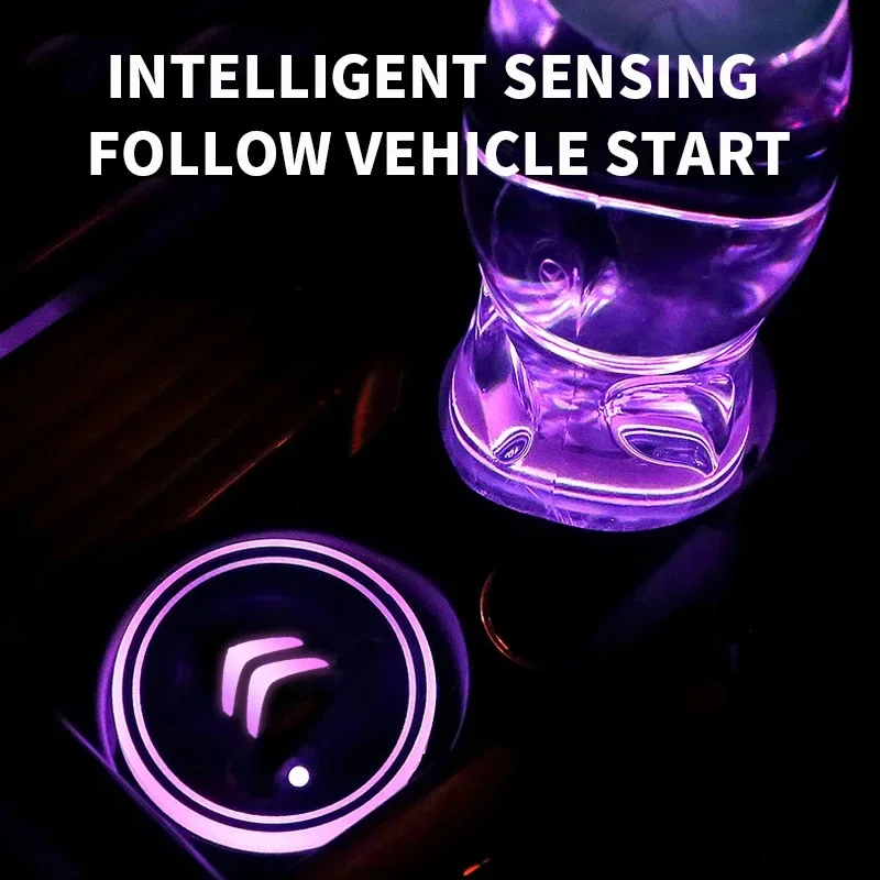 Car Cup Holder LED Light Car Cup Pad Colorful Light Coaster For Citroen C3 C4 Grand Picasso C1 Berlingo C2 Elysee C4L C5 C6 VTS