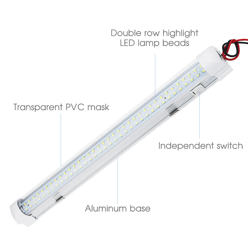72 LED 12V Car Interior Light LED Strip Bar Lamp 4.5W Tube Under Cabinet Light with ON/Off Switch for Caravan Van Boats Trucks