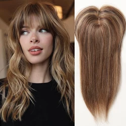 Remy Human Hair Toppers Brown Blonde Piano Colors Hairpieces Clips in 12inch Human Hair Extensions for Women with Thinning Hair