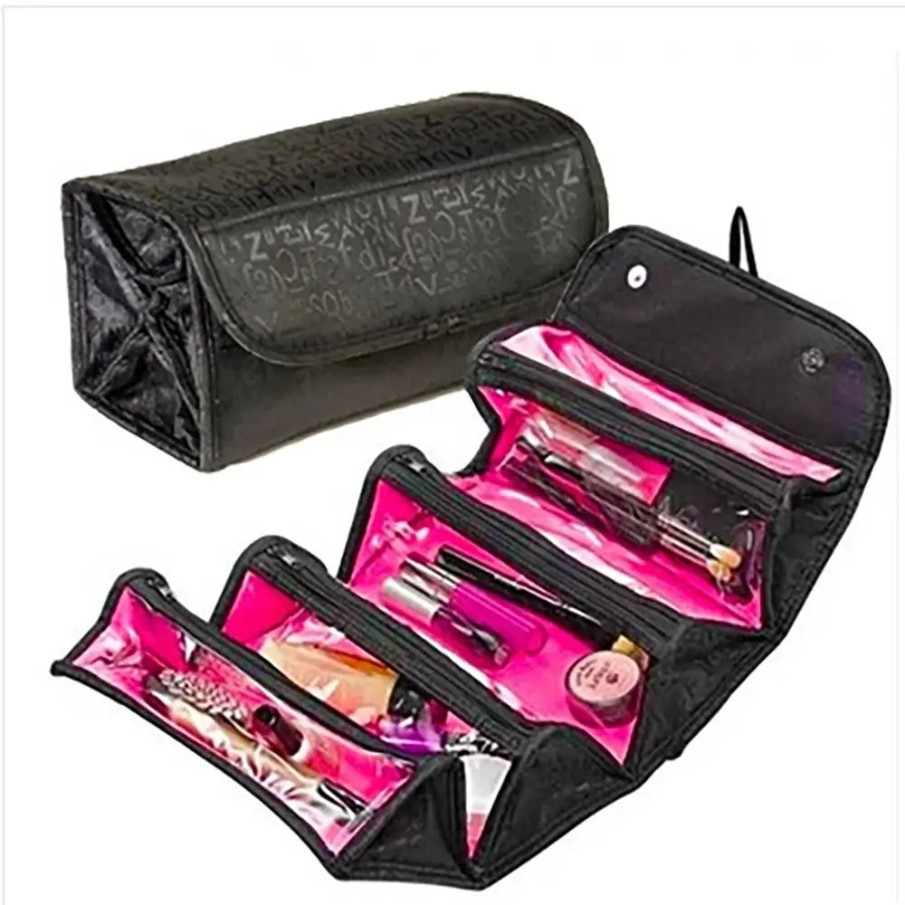 Practical Black Folding Bag Fold Multifunctional Makeup Bag Independent Zipper Transparent Partition Storage Bag Lady