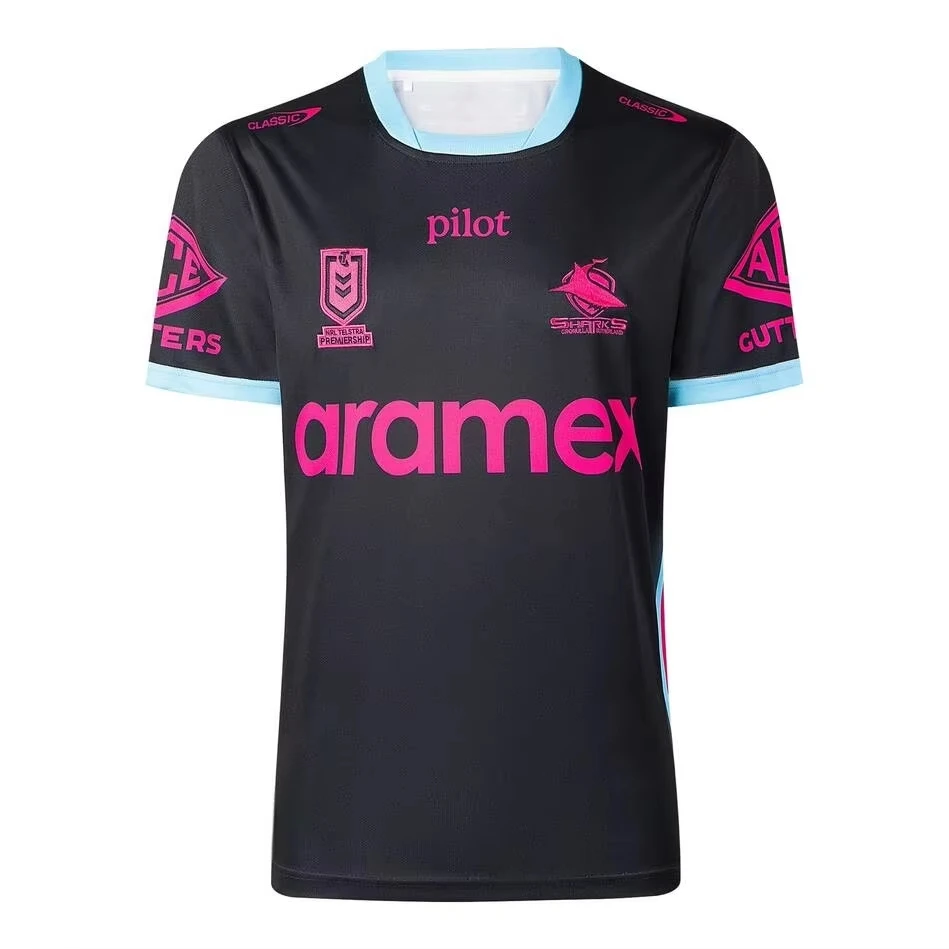 26 Cronulla Sharks Aramex Pilot Classic Crew Neck Rugby Jersey Y2K T-Shirt Family Matching Suitable for Daily And Training Wear