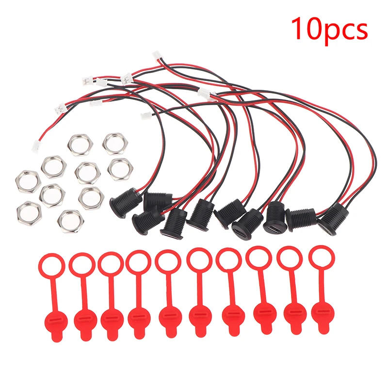 5/8/10Pcs 2Pin Charging Socket Female Mount Adapter USB Type-C Port Charging Interface Socket Female Type C 3A With Cover Caps