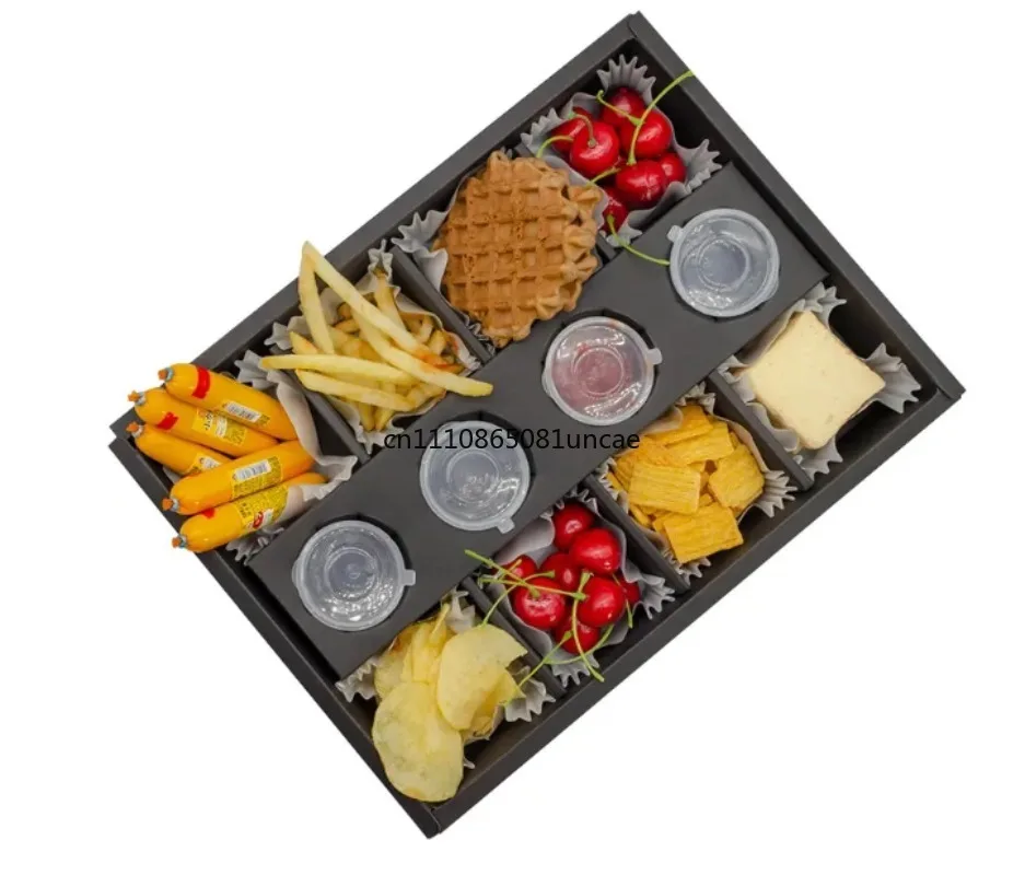 Food Display Box Takeaway Brunch Grazing Box with Dividers, White Paper Snack Candy Packaging Container