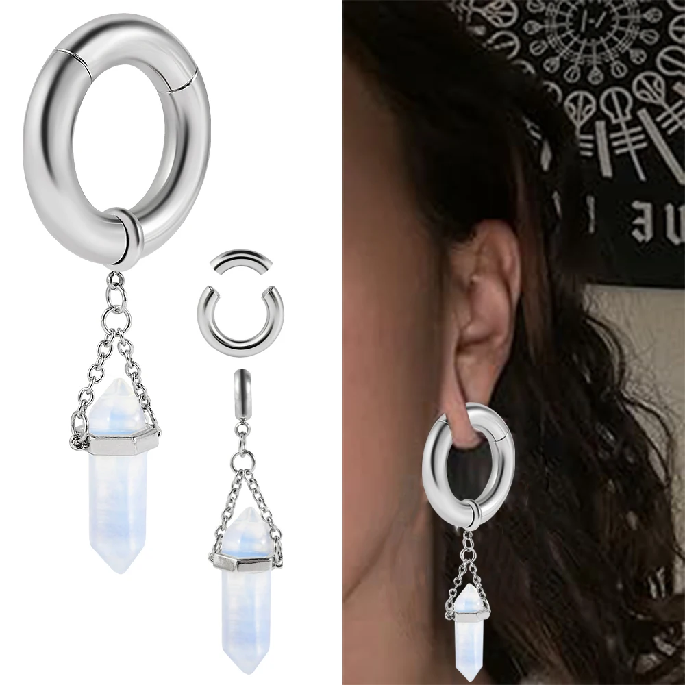 

1PC Stainless Steel Dangle Conical Circle Ear Weights Hangers For Stretched Ears Gauges Ear Plugs Tunnels Body Piercing Jewelry