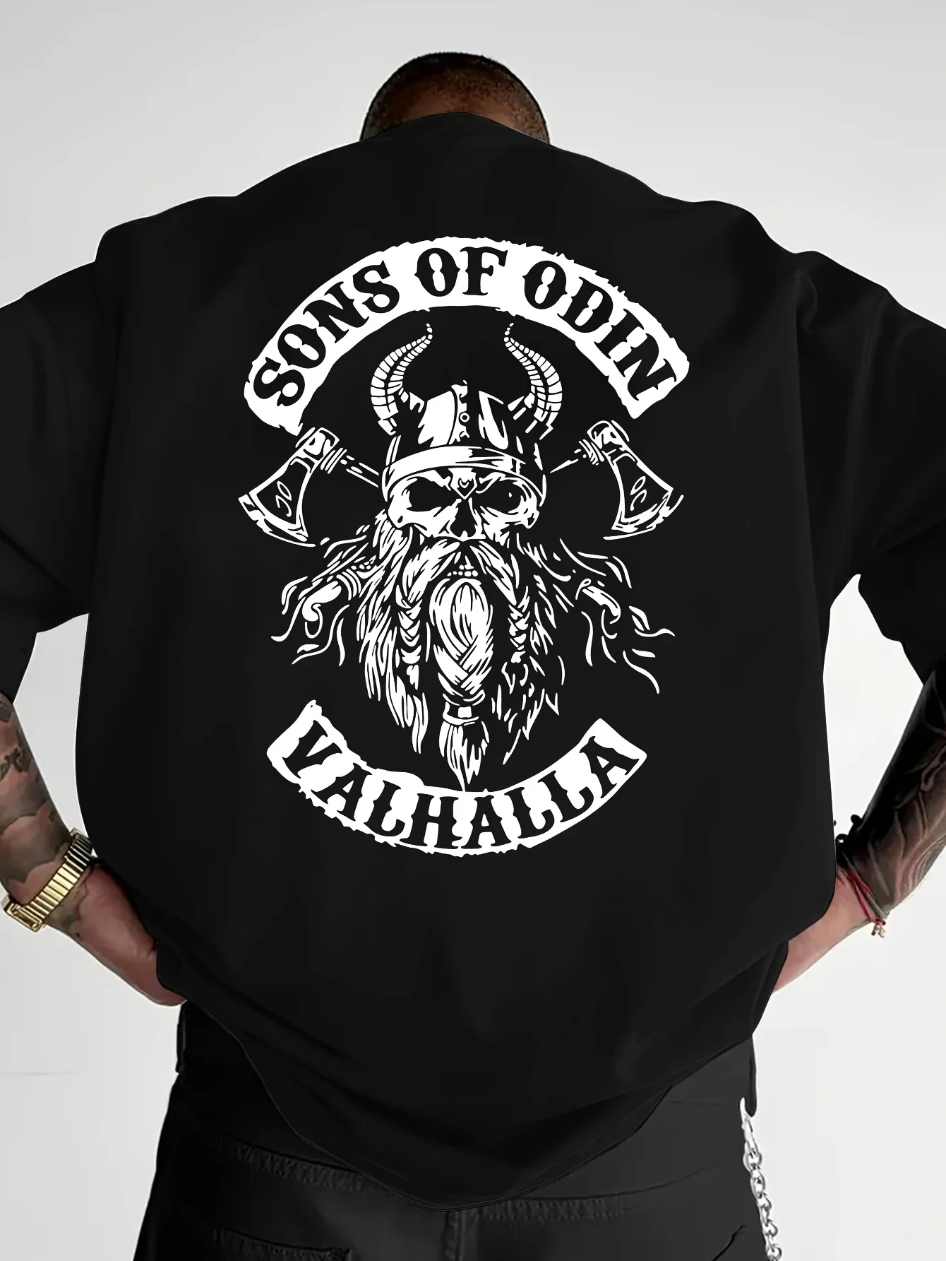 2026 Summer Men's SON OF ODIN VALHALLA Print T-Shirt Stylish and Casual Tee Streetwear Oversized Loose Casual Short Sleeve