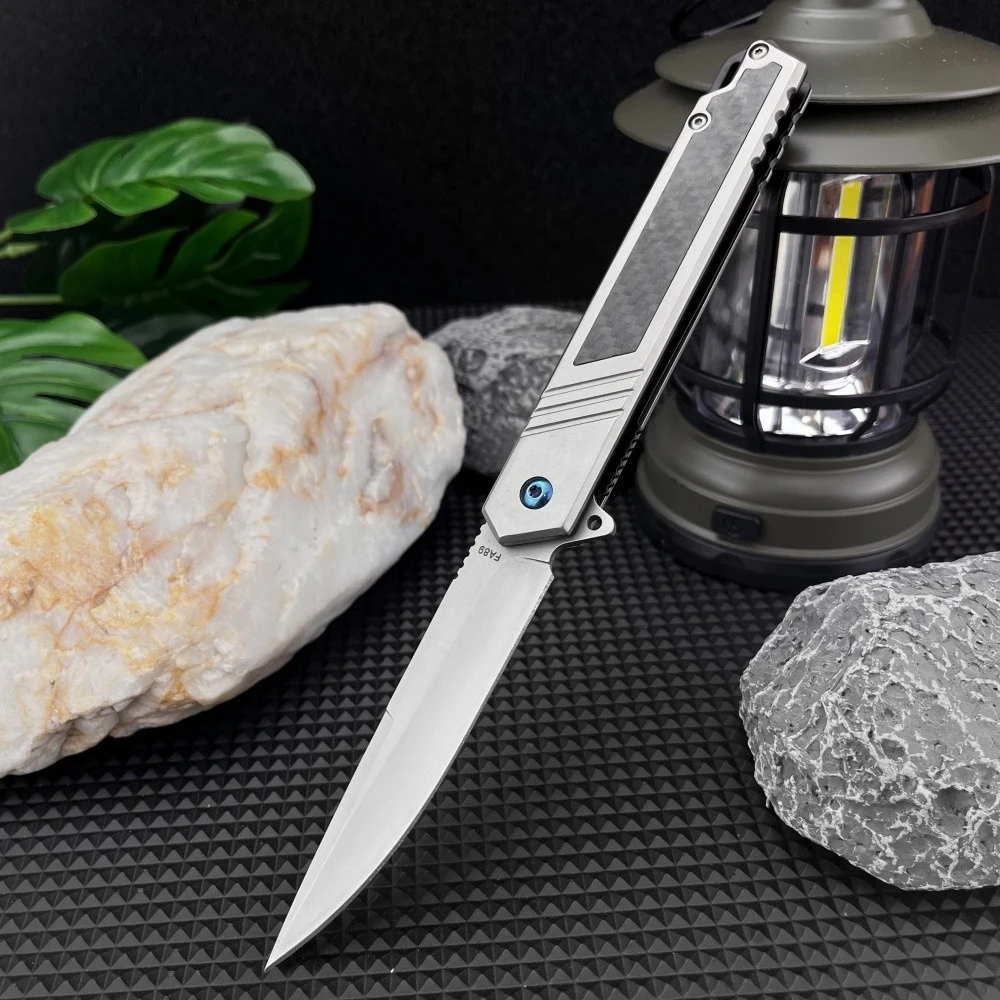 Nuovo FA89 Coltello a cintura pieghevole 5Cr13MoV Lama 420 Intarsio in acciaio Manico in fibra di carbonio EDC Jungle Coltello da campeggio Coltello da sopravvivenza all'aperto