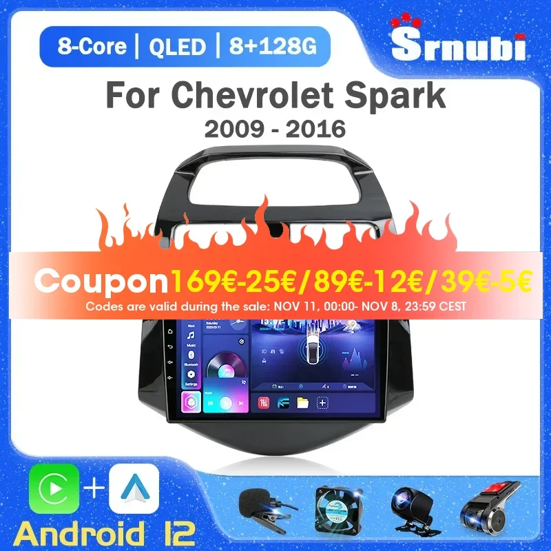 Srnubi 2Din Android 12 Car Radio For Chevrolet Spark Beat Matiz Creative 2009-2016 Multimedia Video Player 4G Carplay Head unit