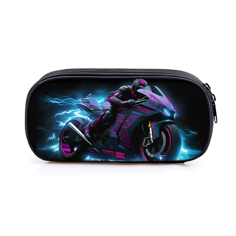 Cool Racing Car Motorbike Print Cosmetic Case Pencil Bag Punk Motorcycle Storage Stationary Bag Pencil Box School Supplies Gift