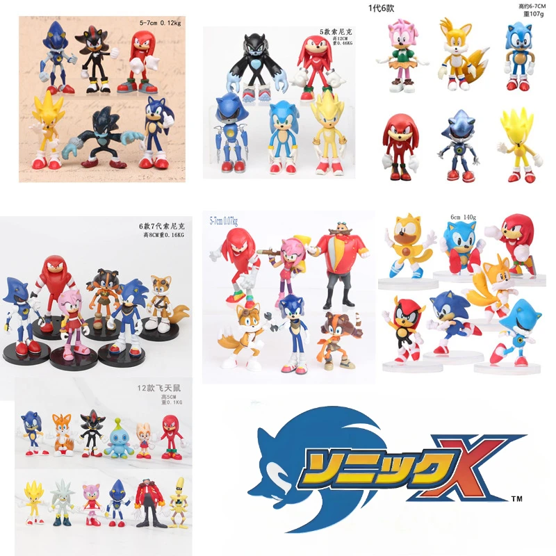 

5/6/24pcs Sonic The Hedgehog Anime Figure Model Pullback Car Action Figures Cake Decorations Kids Toys Birthday Party Gifts