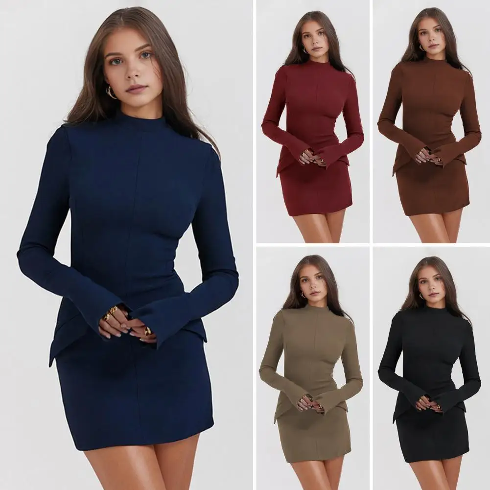 Slim Fit Waist Party Dress Elegant Stand Collar Sheath Dress with Fake Pocket Detail for Women for Dating Shopping Commuting