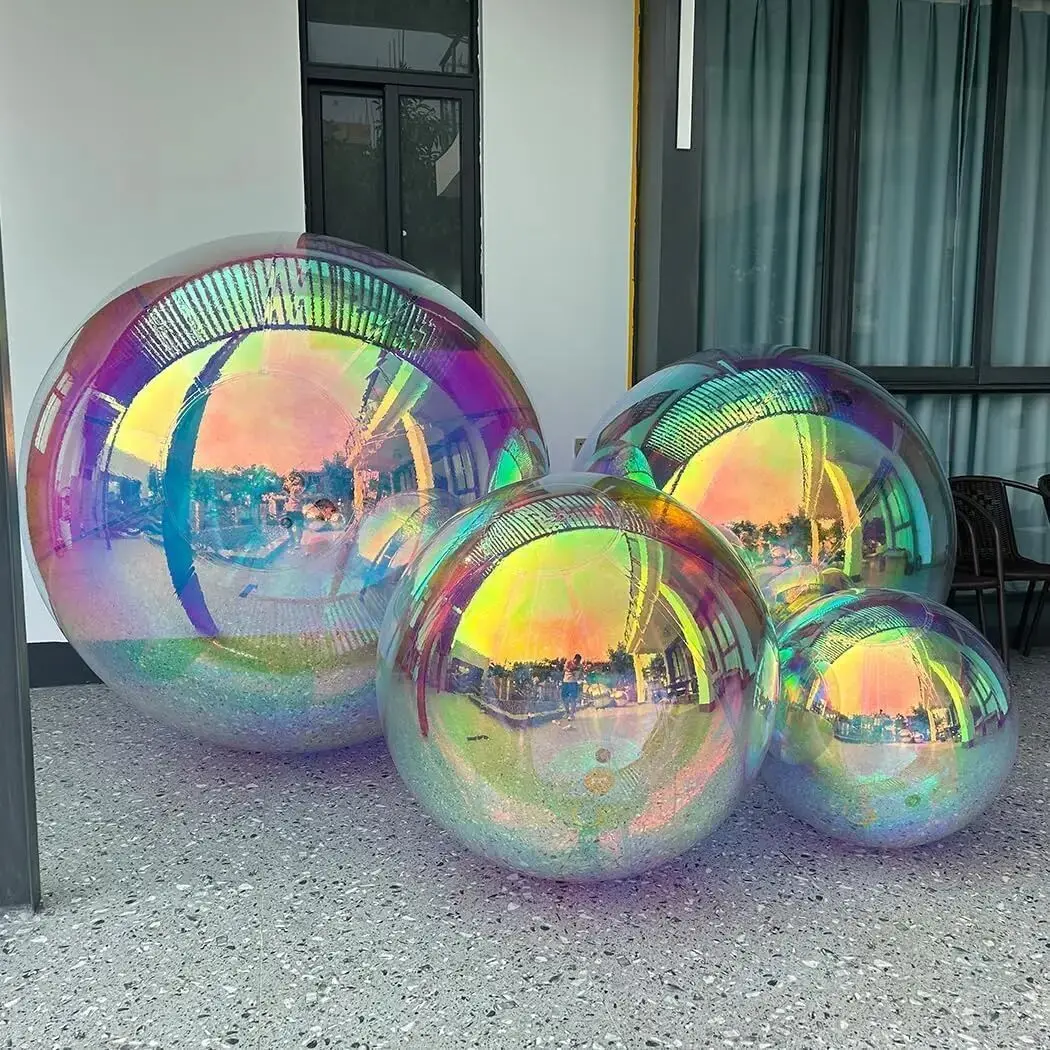 

wholesale Iridescent Inflatable Mirror Ball Big Shiny Balls Airtight Giant Mirror Balloon Large PVC Sealed Sphere For Wedding