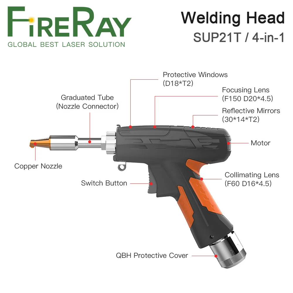 FireRay SUP21T Handheld Fiber Laser Welding Head 4-in-1 for Laser Welding Cleaning Cutting Welding Seam Cleaning