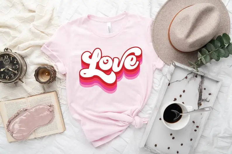 

Retro Love Shirt Valentine's Day Cute Love Tee Heart For Women - Valentines Day Gift Short Sleeve Top Tees O Neck harajuku goth