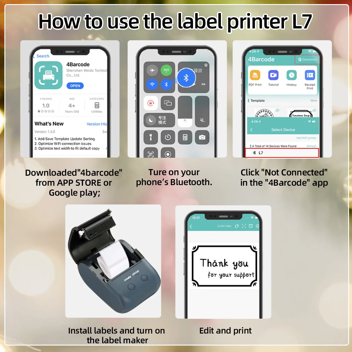 Etichettatrice portatile wireless Stampante termica alimentata tramite USB Design compatto per codici a barre per piccole imprese ideale per regalare
