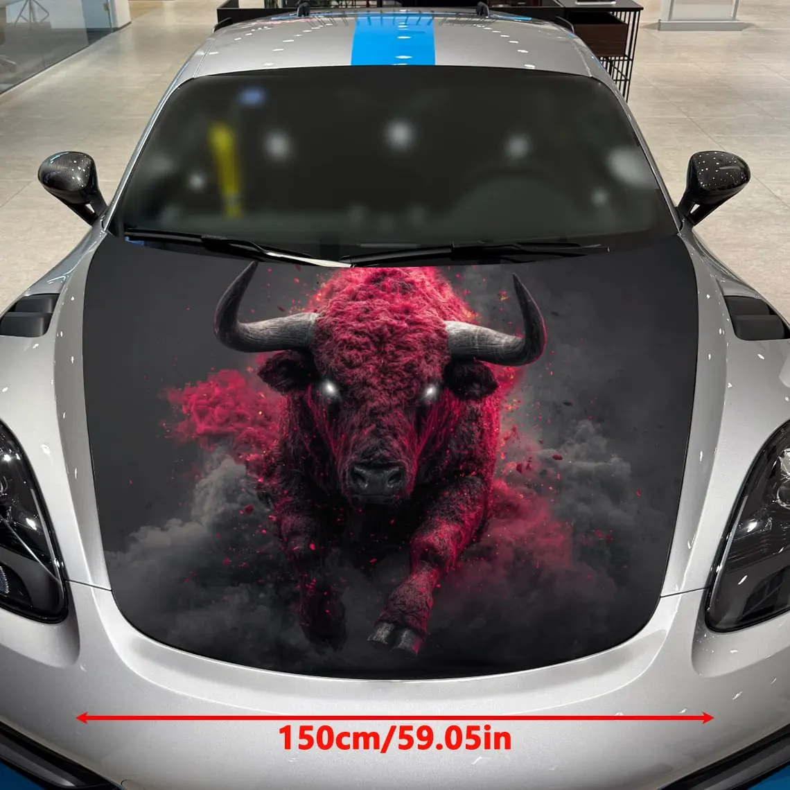 Fierce Red Buffalo Car Hood Decal - PVC Realistic Pattern Design, Universal Fit For General Motors & Racing Cars, Durable Extern