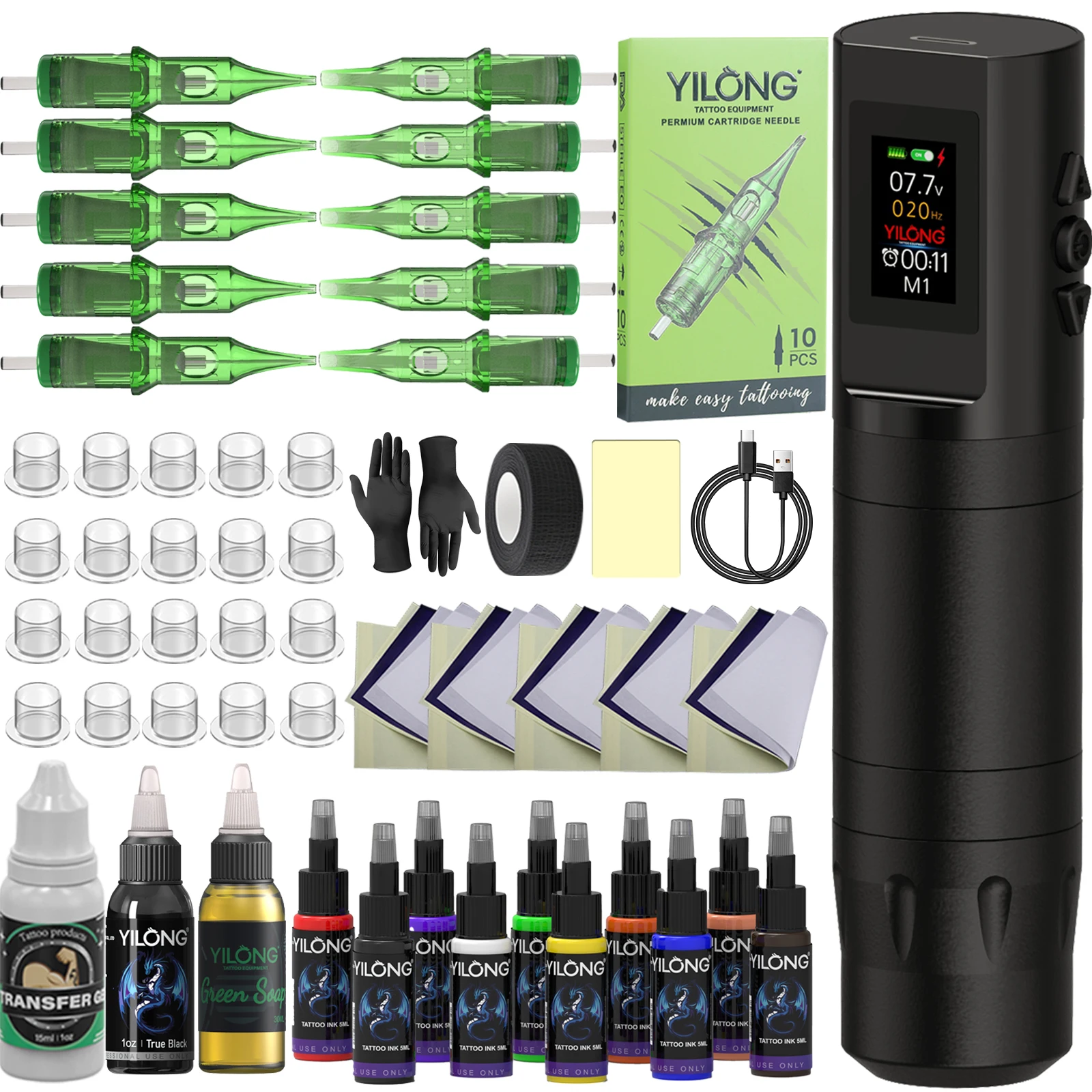 

3-level Memory Function OLED Display New YILONG Tattoo Pen Gun Kit For Permanent Makeup Complete Tattoo Machine Kit