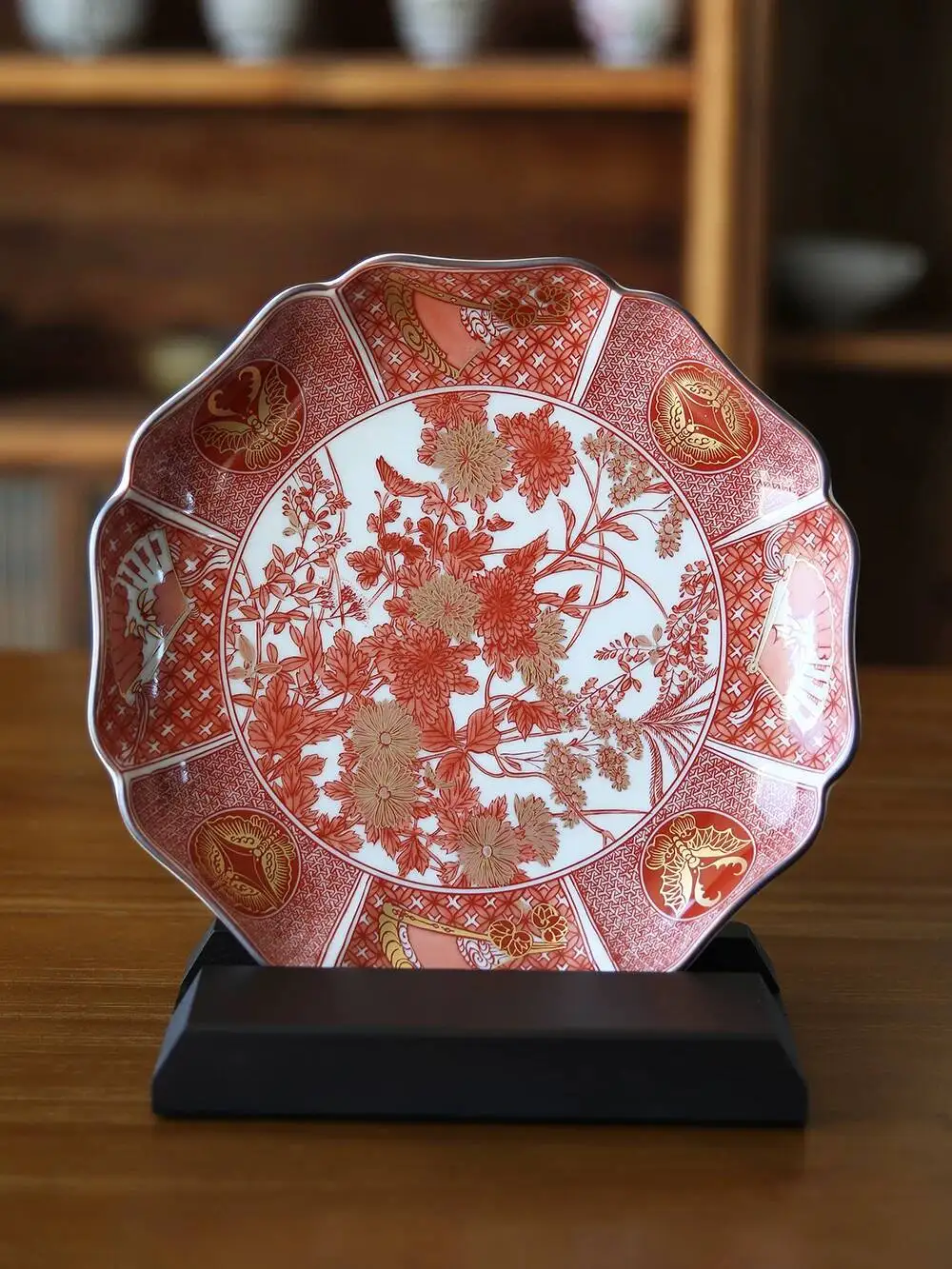 Wooden Box Set Of Japanese Imported Ware Era Painting Series Decorative Items, Antique Kutani Yongle Style Tabletop Ornaments