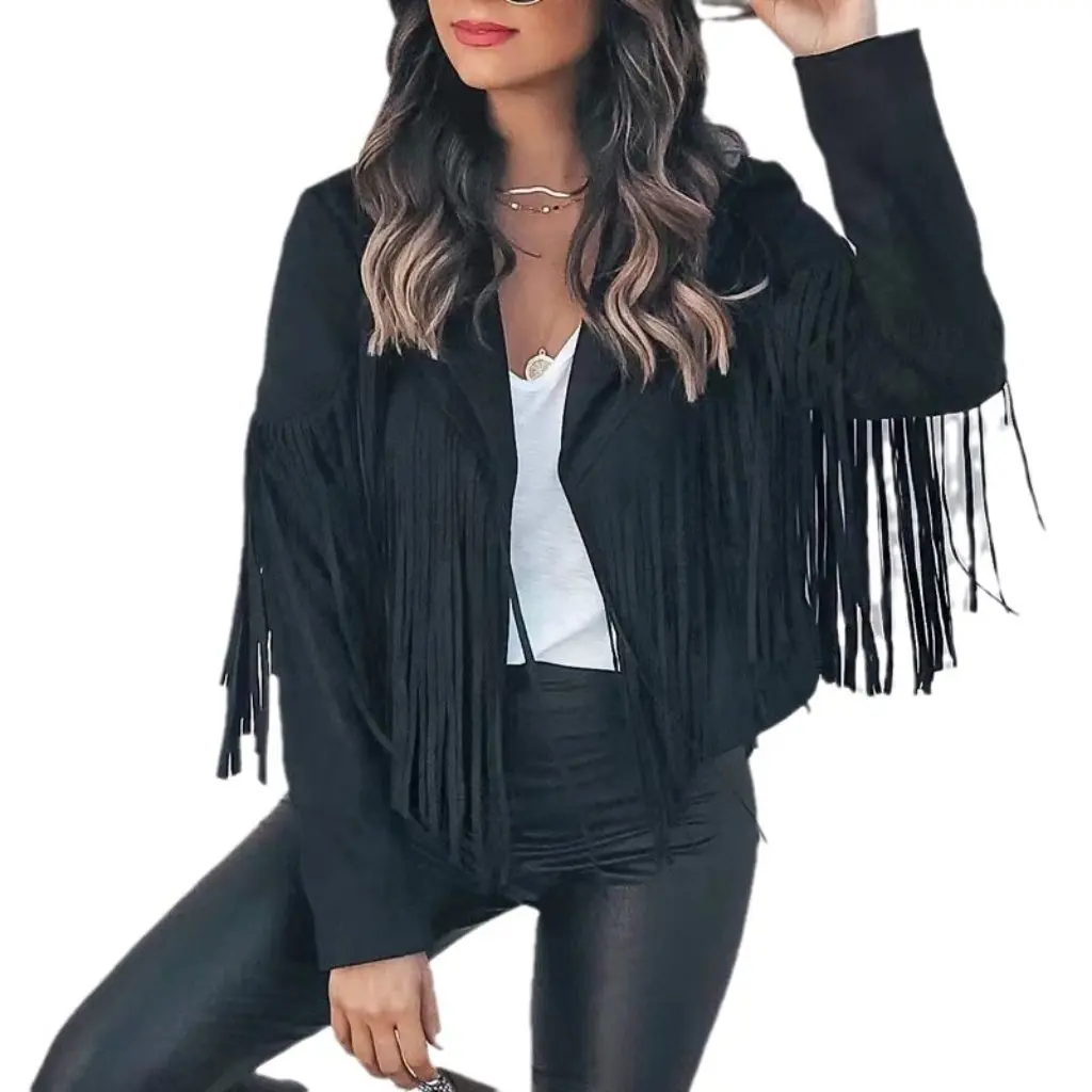 

Women's Slim Suede Tassel Coat Autumn Collection Solid Color Short Jacket for Ladies Fashionable And Stylish