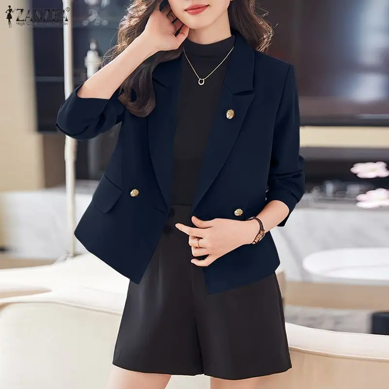 

Элегантный женский офисный блейзер с острыми лацканами, легкий, с длинными рукавами, двубортный, однотонный, весна 2026, женское пальто