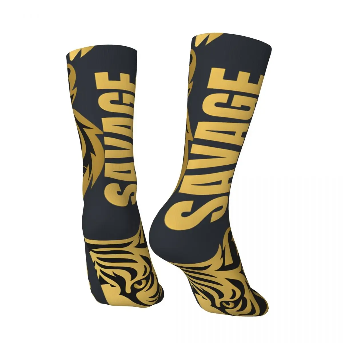 Funny Crazy Unleash Half-Faced Tiger With A Savage Twist Sock for Men Harajuku Primal Tales of Savagery Seamless Crew Sock tops