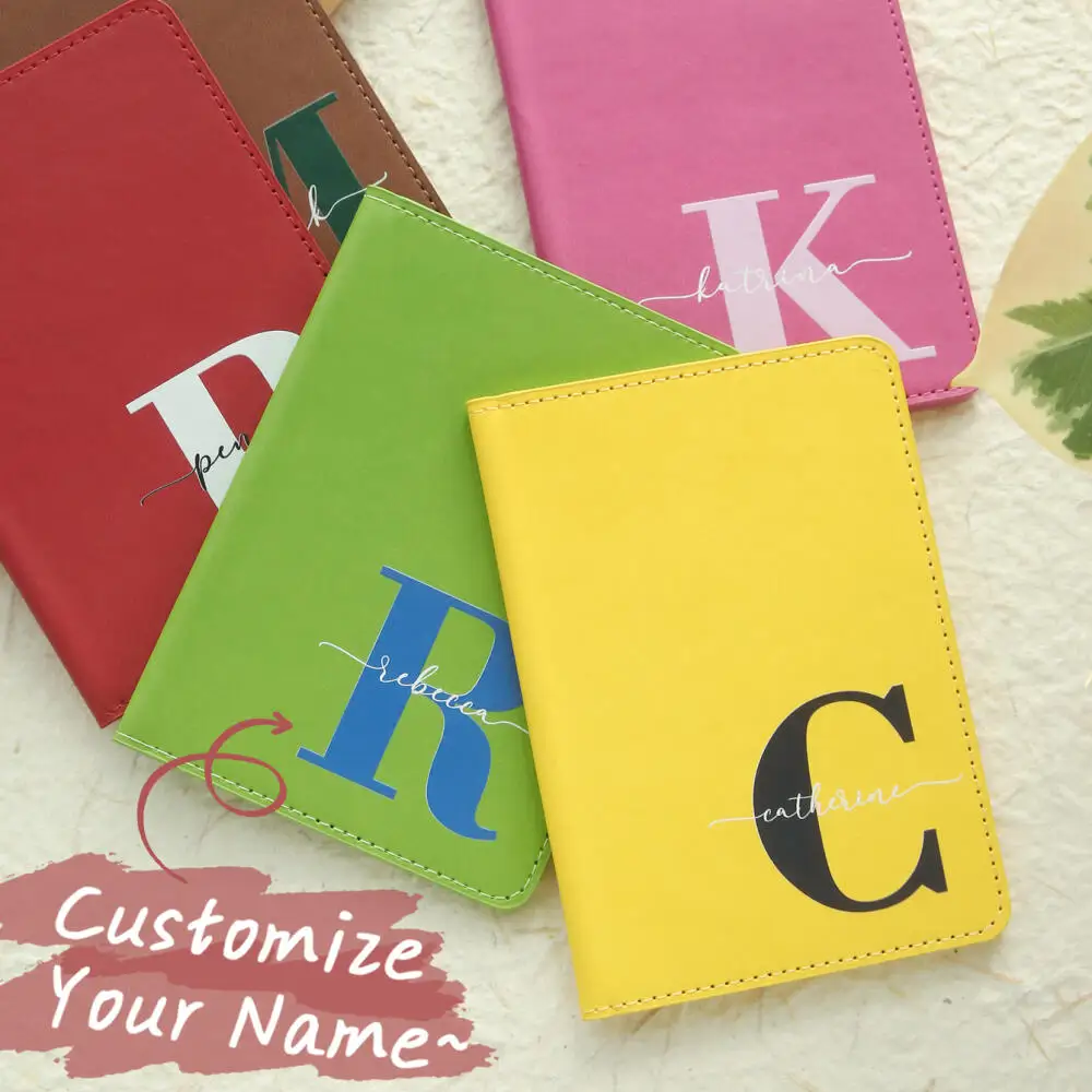

Custom Initial & Name Print Passport Cover Personalized Custom Monogram Passport Case Colorful Leather Travel Document Organizer