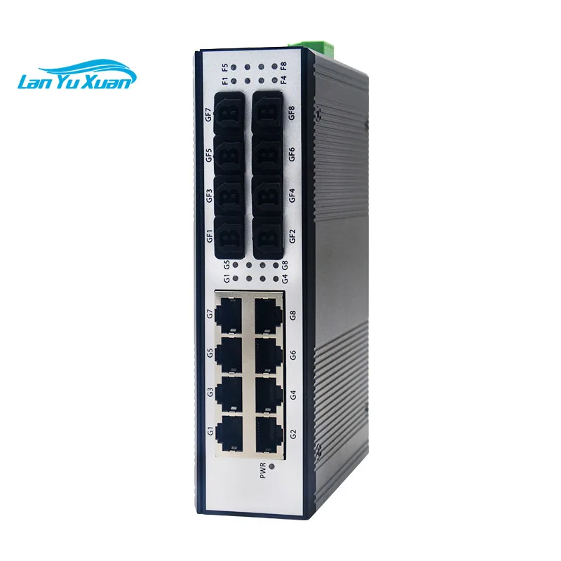 Industrial 10/100/1000Mbps Gigabit SFP to RJ45 Ethernet Media Converter 8 RJ45 8 SFP Slots Din-rail Optical Fiber Transceiver
