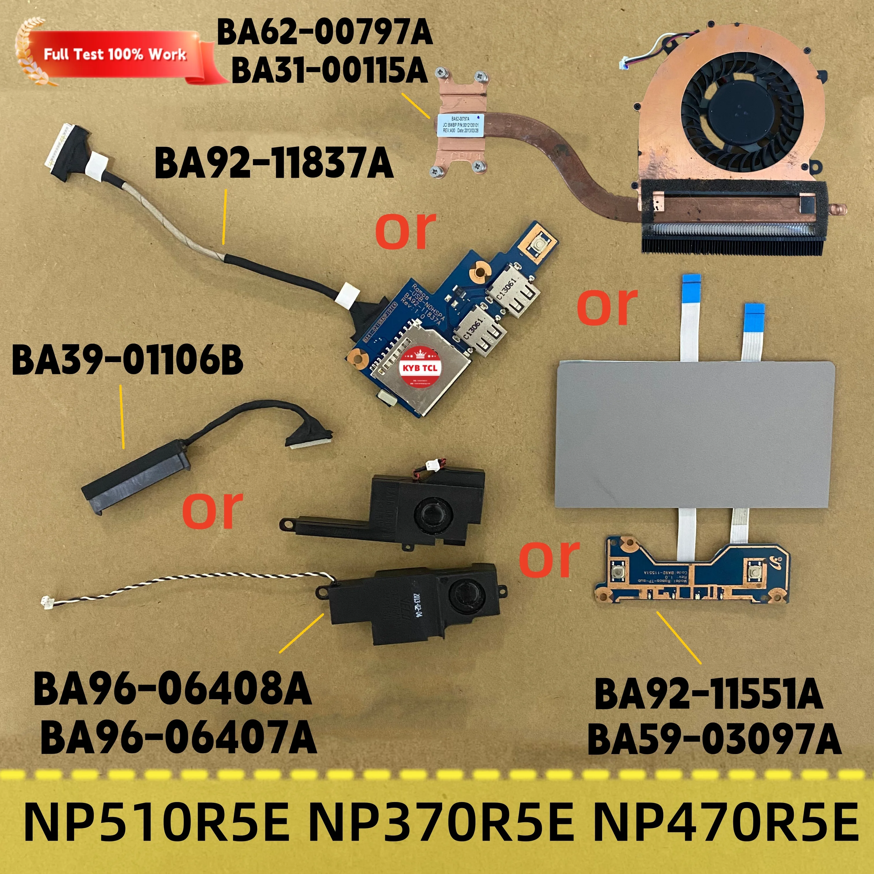 BA62-00797A BA31-00115A BA59-03097A BA39-01106B BA92-11551A BA92-11837A Placa de Botões Touchpad com Cooler, Placa USB SD, Cabo de Disco Rígido e Alto-falantes para Samsung NP370R5E NP510R5E NP470R5E NP470R NP510R