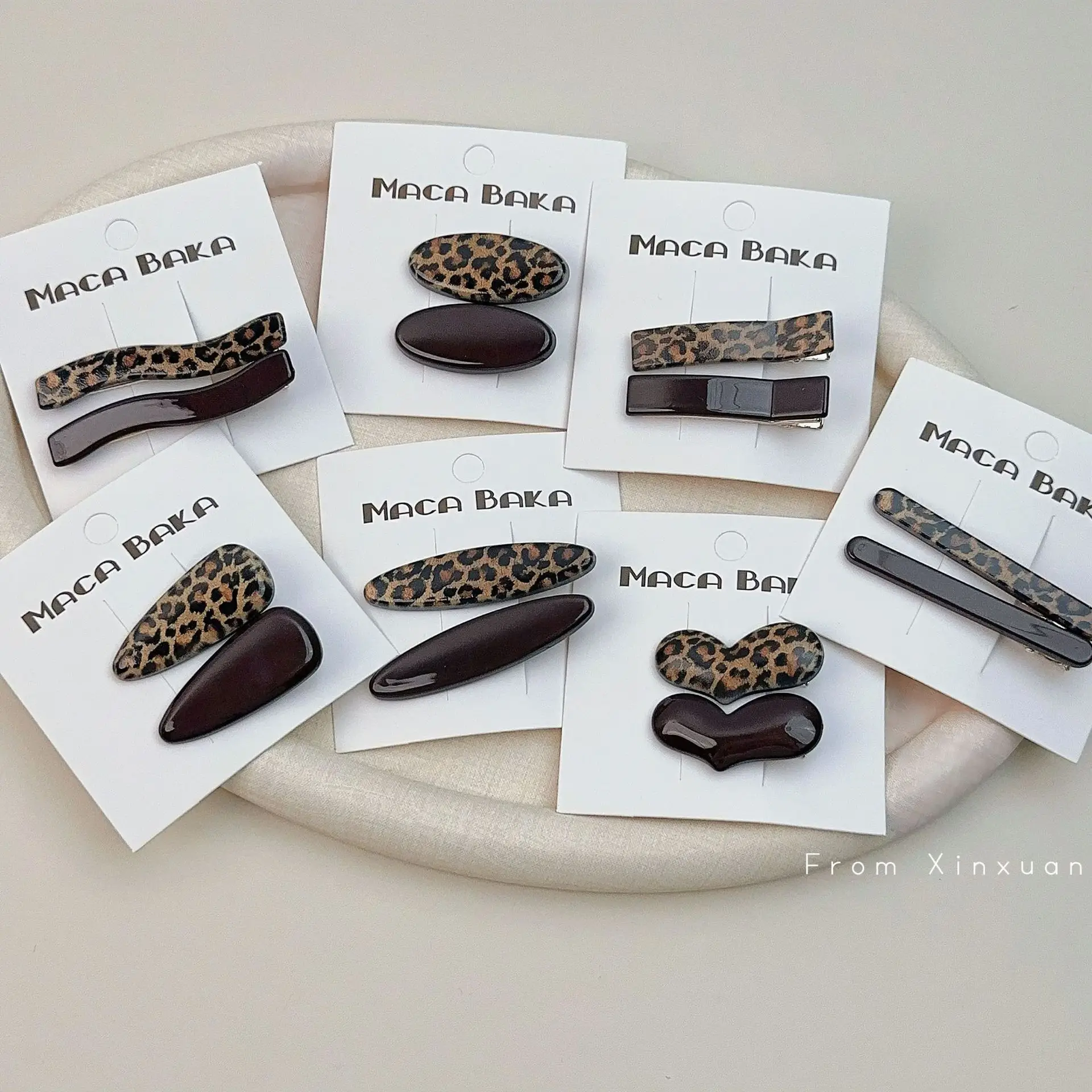 leopard-print-coffee-color-matching-pair-clip-retro-texture-hairpin-sweet-and-spicy-duck-bill-clip-side-bangs-clip-hairpin