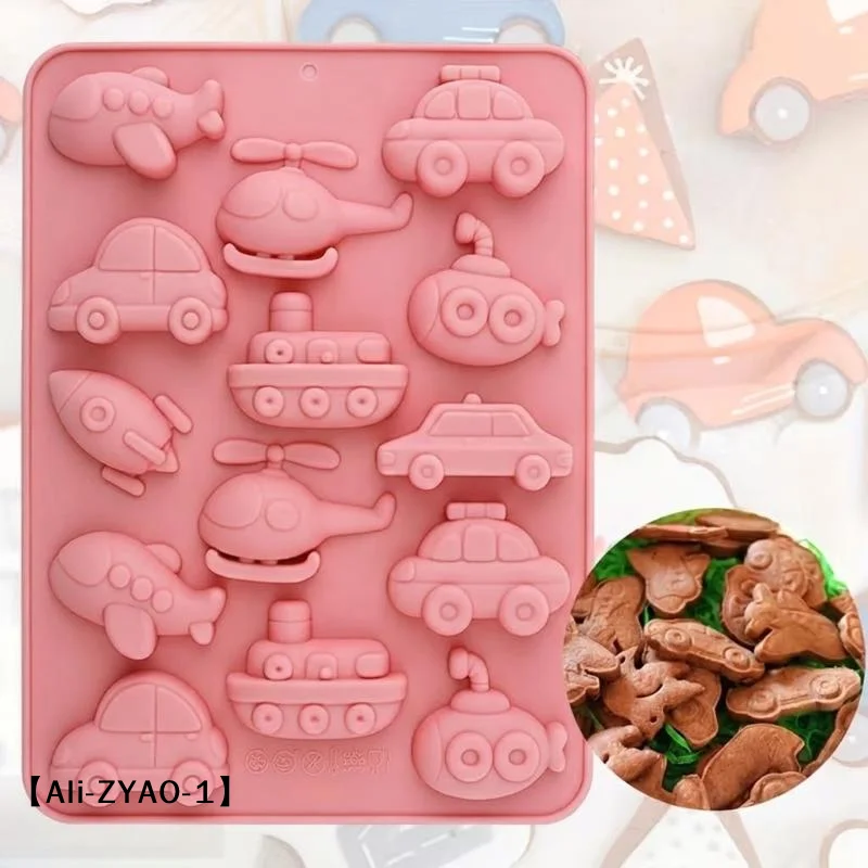 【O】Silicone Candy Molds Shaped As Cars Planes And Other Vehicles Chocolate Molds Cake Decorations For DIY Baking Molds