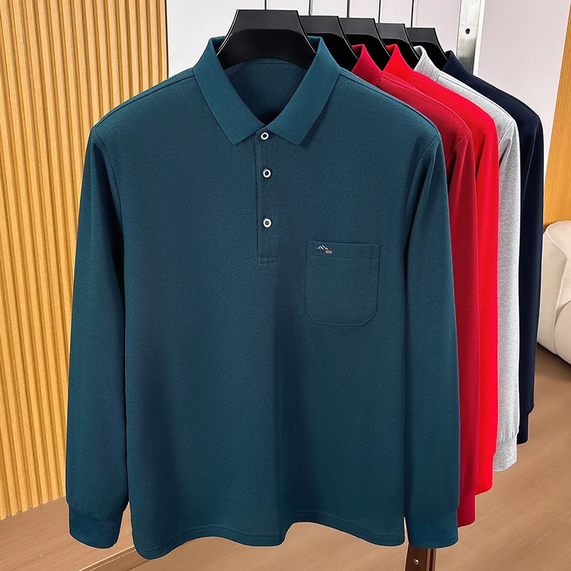 High end fashion long sleeve polo shirt men autumn new exquisite pocket design brand embroidery business leisure lapel T-shirt