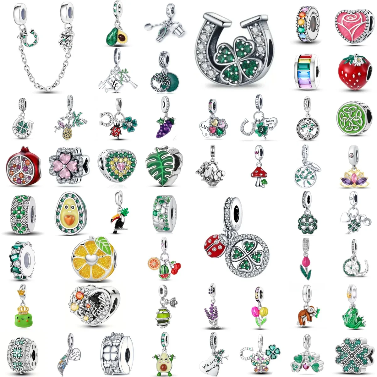 925 Silver Pendant Lucky Grass, Avocado, Frog Pendant Beads,Suitable for Original Bracelet DIY Charm Women's Jewelry Accessories