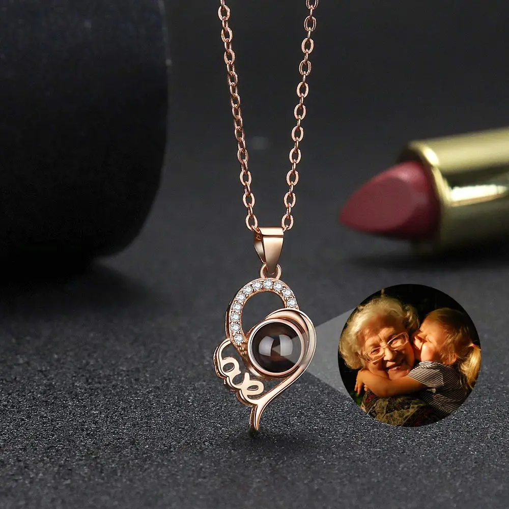 Custom Projection Photo Necklace 925 Sterling Silver Heart Pendant Necklace for Women Lover Jewelry Mother's Day Gift