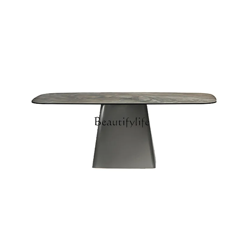 Italian minimalist modern simple rectangular rock slab dining table