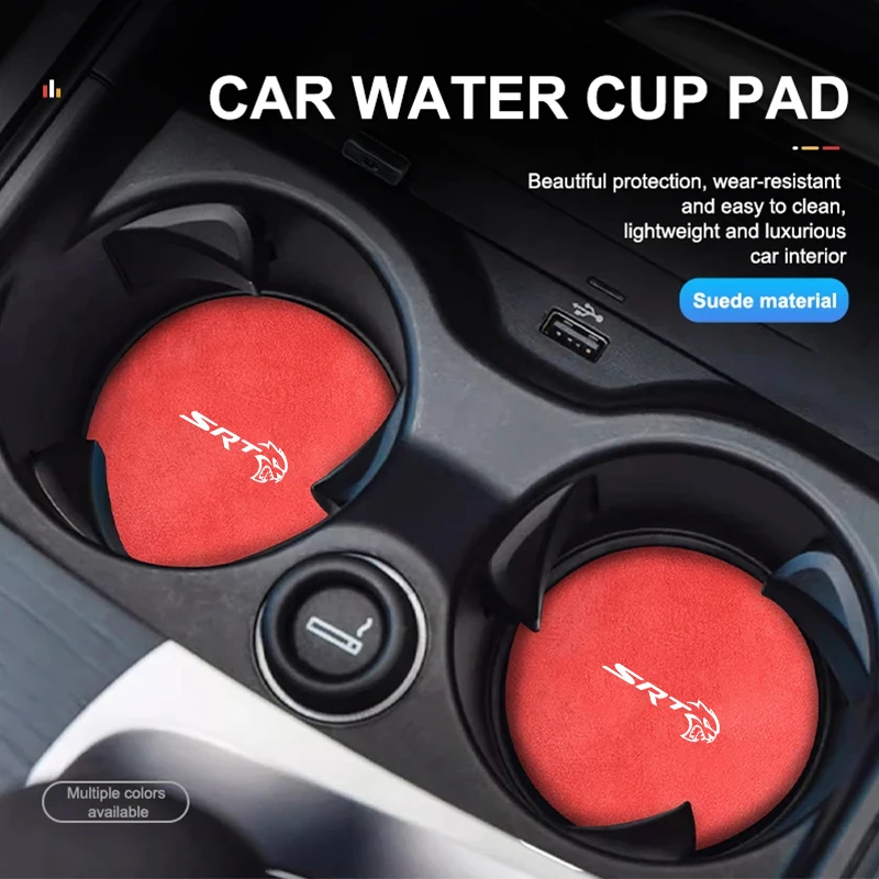 2Pcs Car Interior Water Cup Mat Leather Coasters Pad For Dodge SRT Journey Charger Challenger Caliber Nitro Durango Avenger Dart