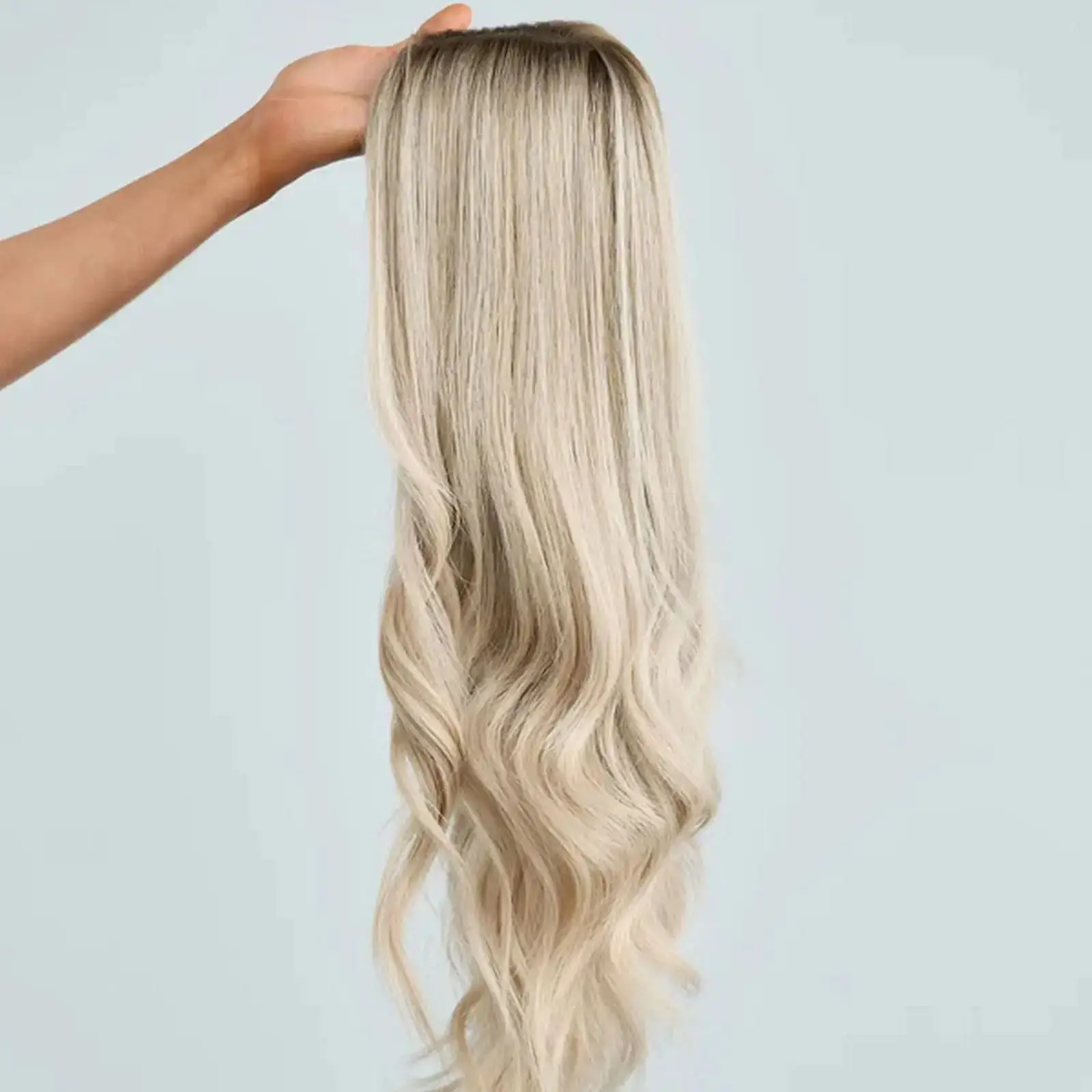 20 Inches 180% Density Ombre Ash Blonde Highlights Synthetic Lace Front Wig Dark Roots High Quality Wig for Women Pre Plucked