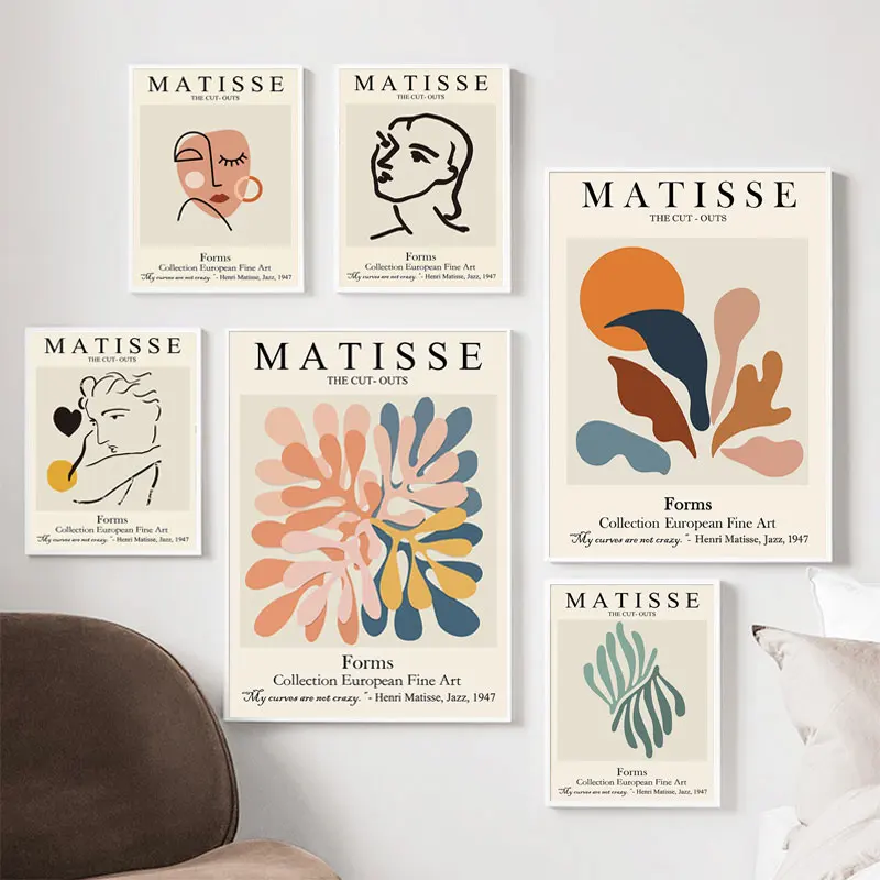 Abstract Wall Art Matisse Poster Line Face Coral Leaves Posters and Prints Canvas Paintings for Interior  Pictures Room Decor view 3