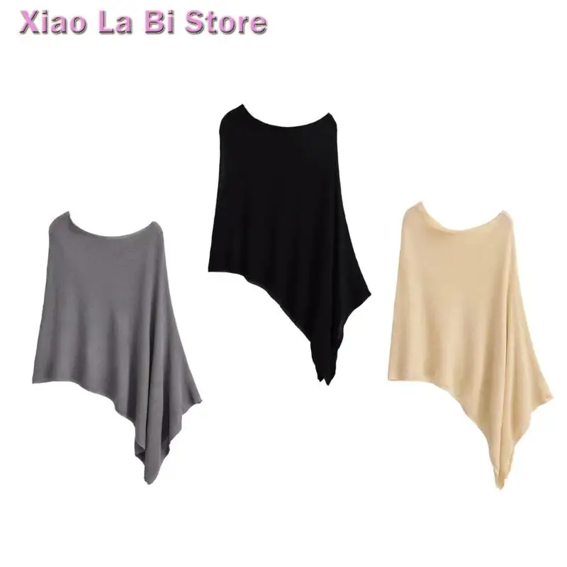 

XXFD Spring Summer Loose Shoulder Shawl Lazy Thin Ice Silk Knitted Top