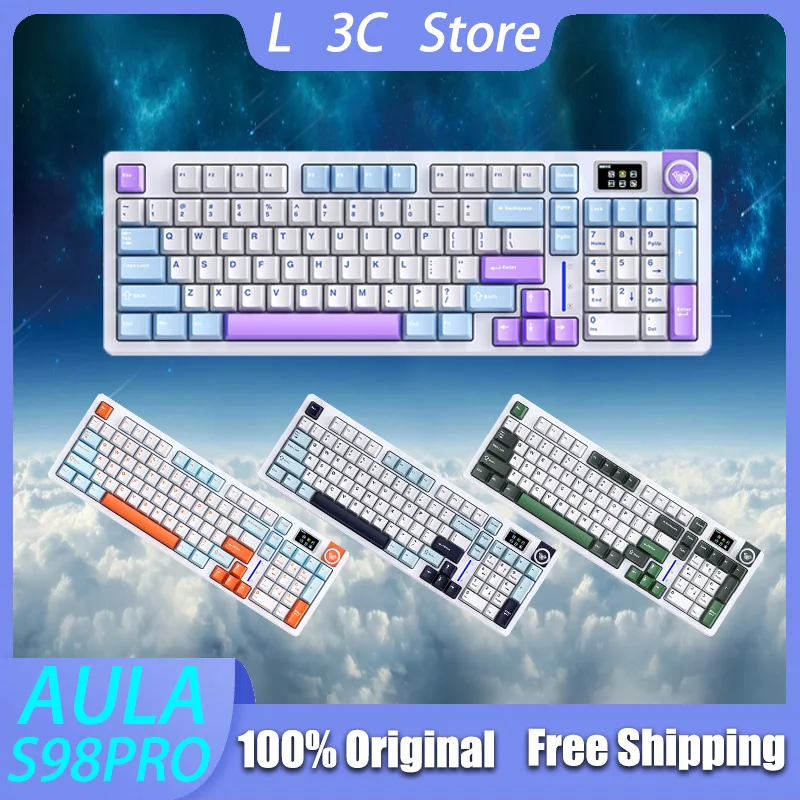 

AULA S98Pro Tri-mode Mechanical Keyboard Wireless Bluetooth Display Screen Knob Hot Swap Office Gamer Customized Gaming Keyboard