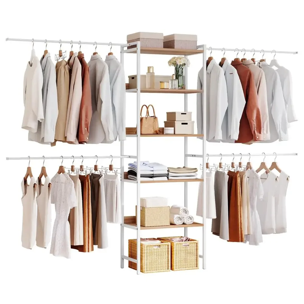 

Heavy Duty Metal Closet Organizer System 5-Tier Wardrobe Storage Rack Garment Bedroom Shelf