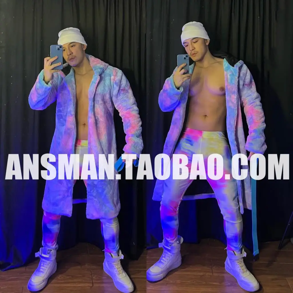 

new sexy faux fur long jacket for man dancer