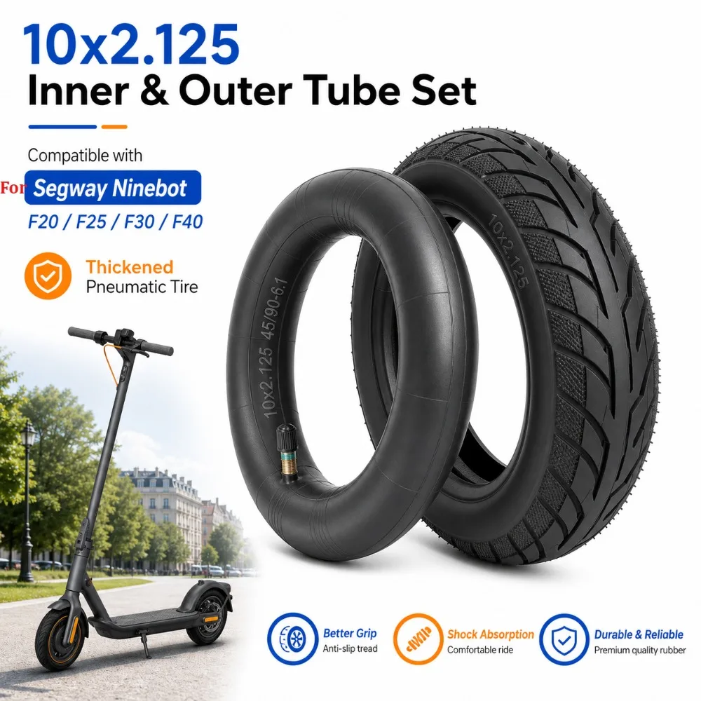 10 * 2.125 Inner and Outer Tires Suitable for Segway Ninebot F20F25F30F40 Electric Scooter 10X2.125 Thick Inflatable Tires