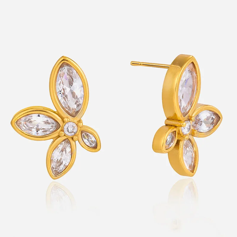 

Apexelle Fashion Jewelry Stainless Steel Stud Earrings For Women Flower Shape CZ Zircon Stud Earrings Delicate Jewelry
