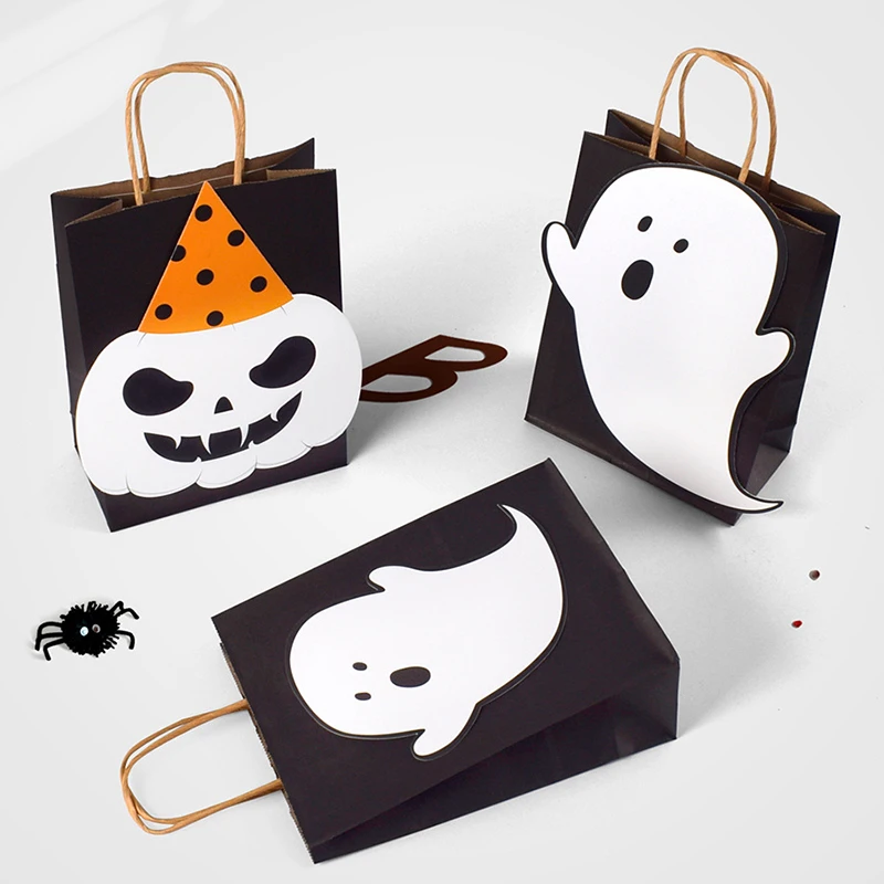 Bolsa de regalo de dulces de Halloween, embalaje portátil con asa, calabaza de terror, fantasma, recuerdo, suministro para fiesta de Halloween, color negro, 10/20 piezas