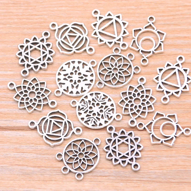 30 Pcs Mix 8 Styles Photo Color Zinc Alloy Retro Pendants Porous Connectors Linker For DIY Charm Jewelry Accessorie