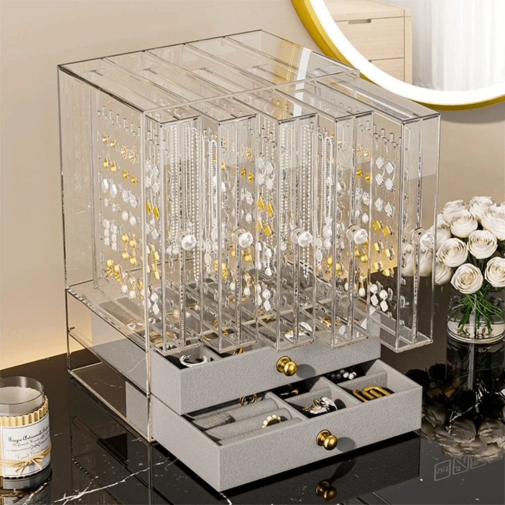 

Clear Acrylic Transparent Jewelry Storage Box Multi-layer Design Velvet Lining Jewelry Display Organizer Storage Drawer