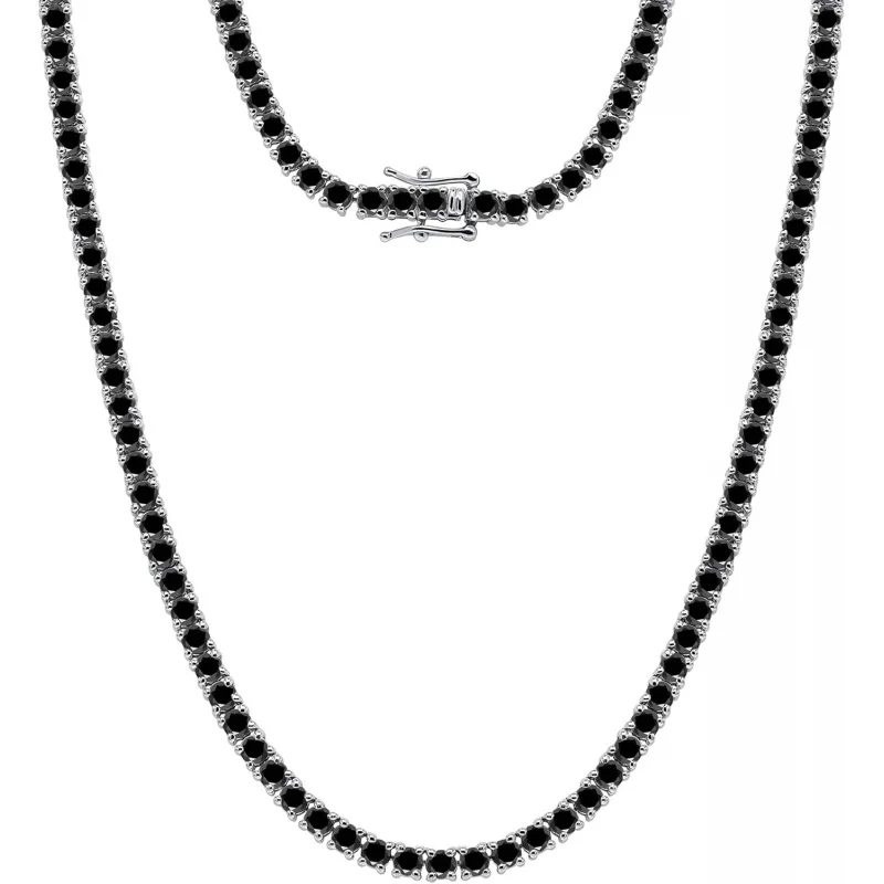 3MM Onyx Tennis Necklace For Women & Men – 14K White Gold Plated 925 Sterling Silver – Sleek Black Gemstone Chain, 18 Inch