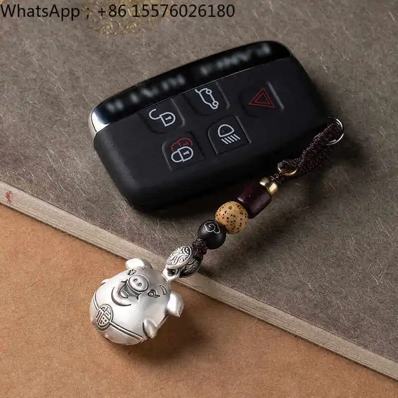 S999 Pure Silver Piggy Pendant, Car Keychain Pendant, High-end High-end Hanging Jewelry, Cute Gifts for Men and Women