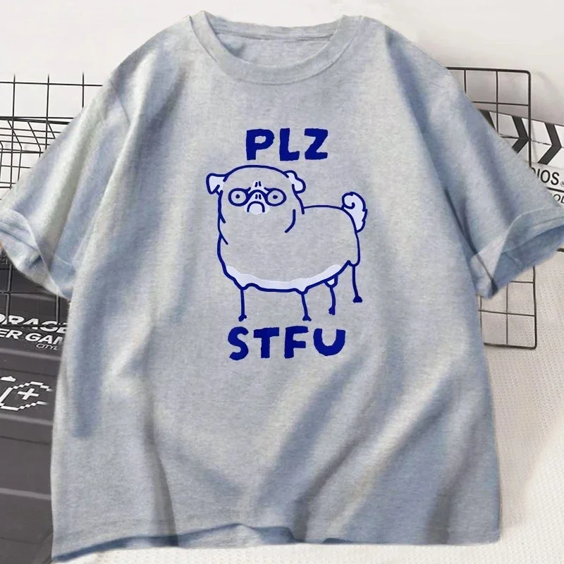 PLZ STFU الصلصال تي شيرت المرأة عادية كم قصير تي شيرت ميمي تي شيرتات عجيبة خمر الرسم الراكون الحيوان التي شيرت الشارع الشهير تيز