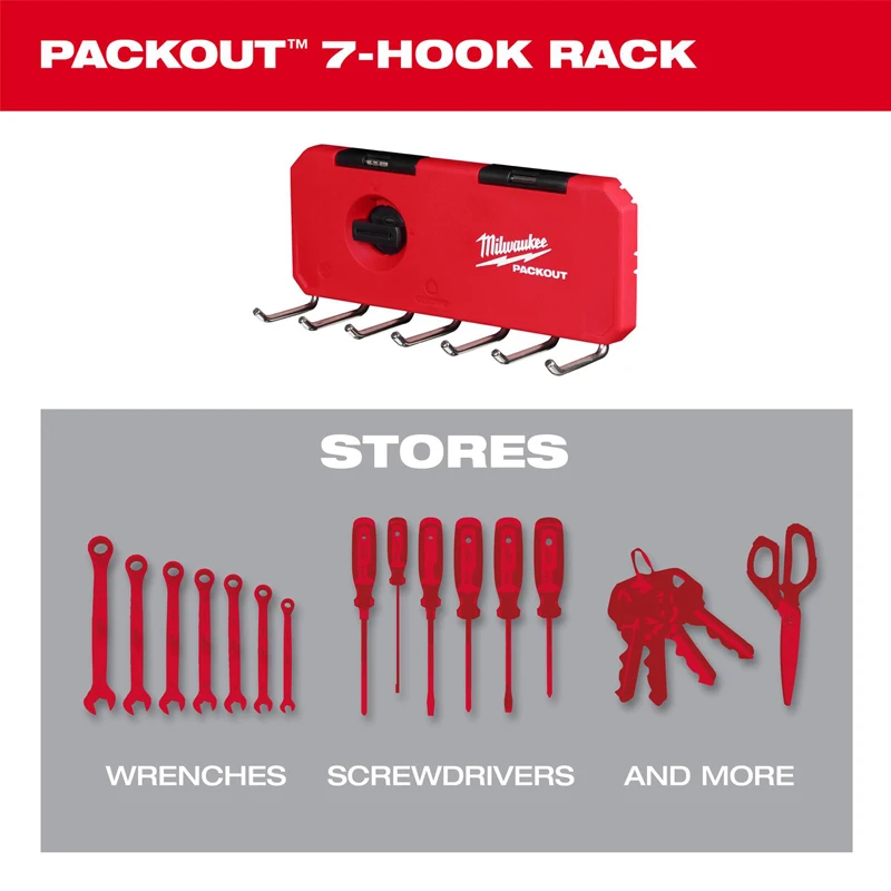 Milwaukee 48-22-8329 PACKOUT Long Hook 7 strengthen Wall mounted Hook Rack Storage Tools